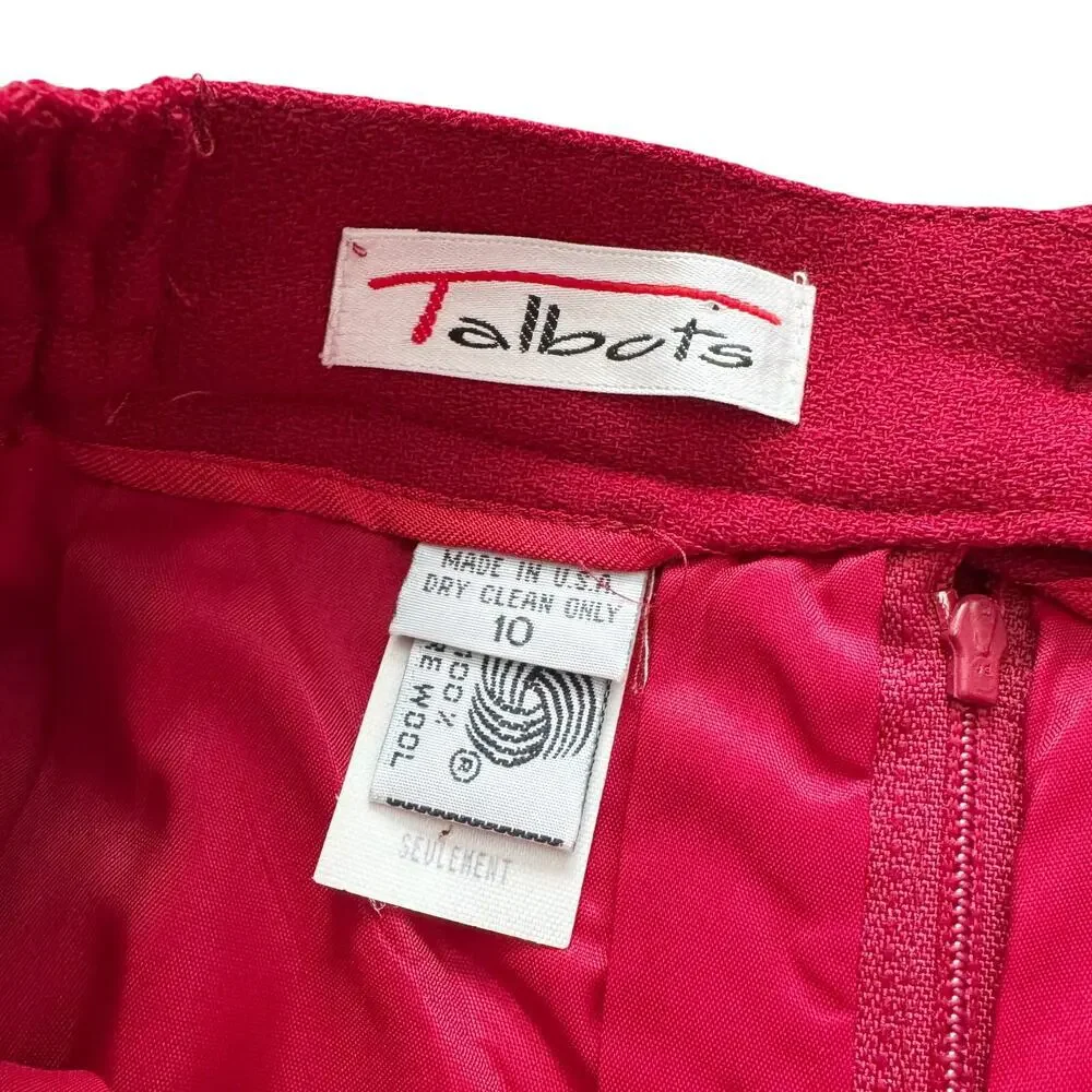 VTG Talbots 100%‎ Wool Skirt Women's Sz 6 8 10 Red Pencil straight Vintage Midi